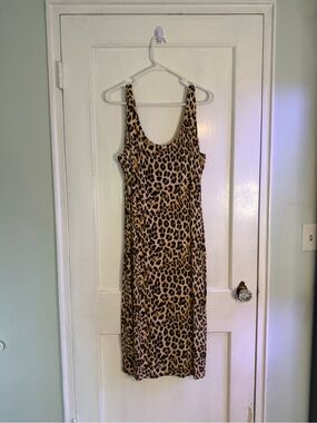 Bar III Leopard-Print Tank Midi Dress in Beige and Black